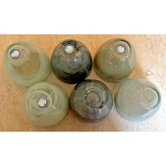 6 Hand Blown Recycled Art Glass Tumblers Swirl Ecoglass Marblized Glasses - Picture 6 of 9